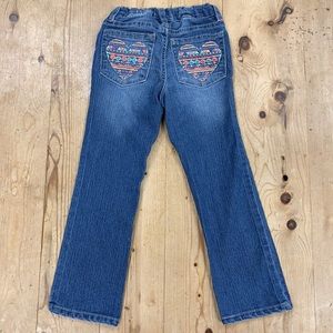 “Squeeze” Brand Girls Jeans size 5T - Hearts Embroidery- blue denim- like new